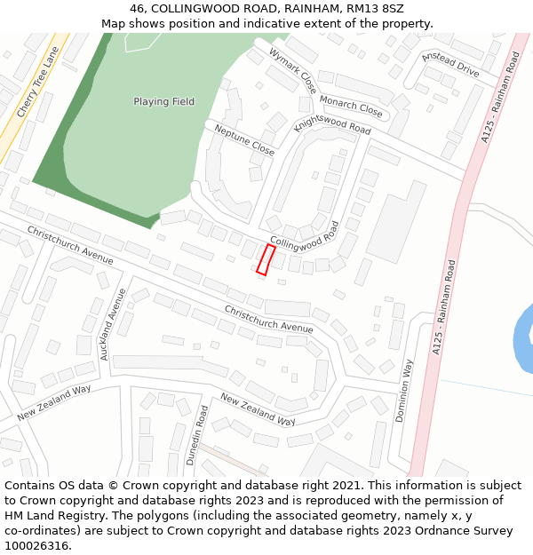 46, COLLINGWOOD ROAD, RAINHAM, RM13 8SZ: Location map and indicative extent of plot
