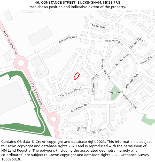 46, CONSTANCE STREET, BUCKINGHAM, MK18 7RG: Location map and indicative extent of plot