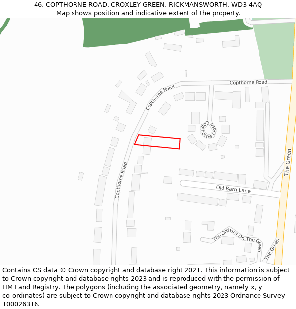 46, COPTHORNE ROAD, CROXLEY GREEN, RICKMANSWORTH, WD3 4AQ: Location map and indicative extent of plot