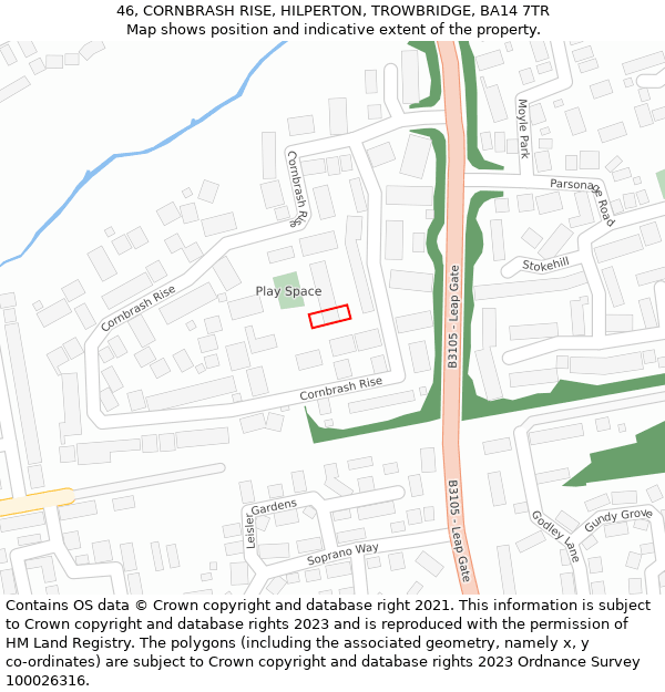 46, CORNBRASH RISE, HILPERTON, TROWBRIDGE, BA14 7TR: Location map and indicative extent of plot