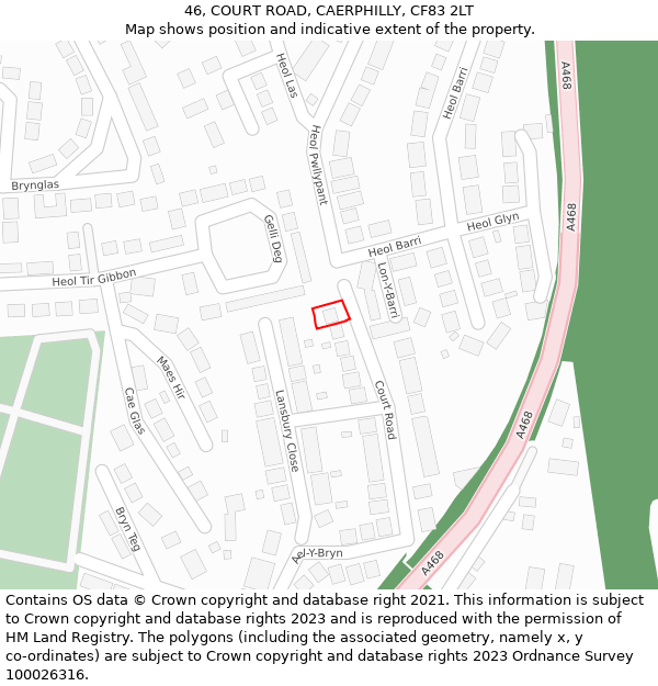 46, COURT ROAD, CAERPHILLY, CF83 2LT: Location map and indicative extent of plot