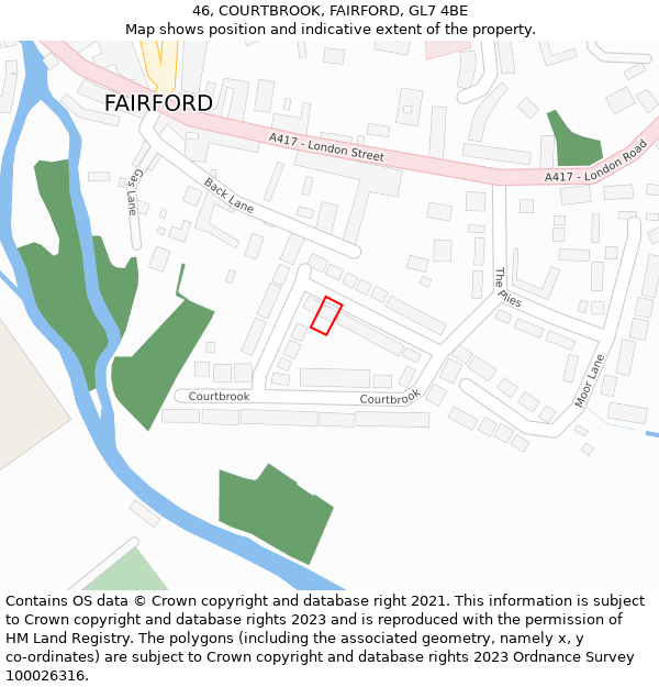 46, COURTBROOK, FAIRFORD, GL7 4BE: Location map and indicative extent of plot