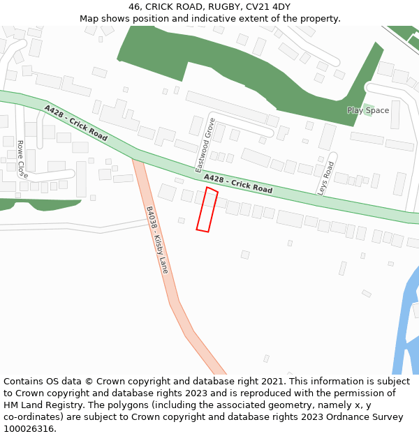 46, CRICK ROAD, RUGBY, CV21 4DY: Location map and indicative extent of plot