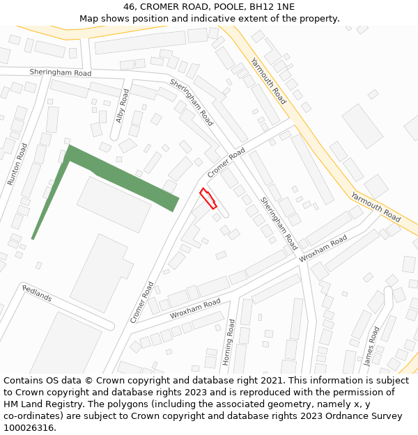 46, CROMER ROAD, POOLE, BH12 1NE: Location map and indicative extent of plot