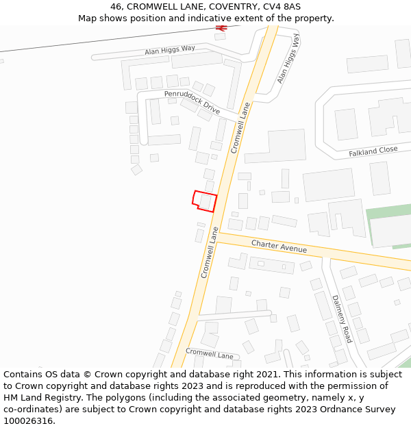 46, CROMWELL LANE, COVENTRY, CV4 8AS: Location map and indicative extent of plot