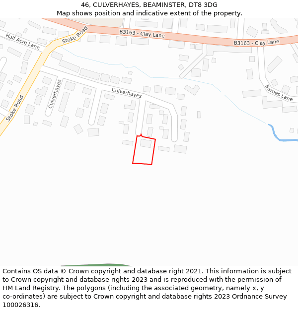 46, CULVERHAYES, BEAMINSTER, DT8 3DG: Location map and indicative extent of plot