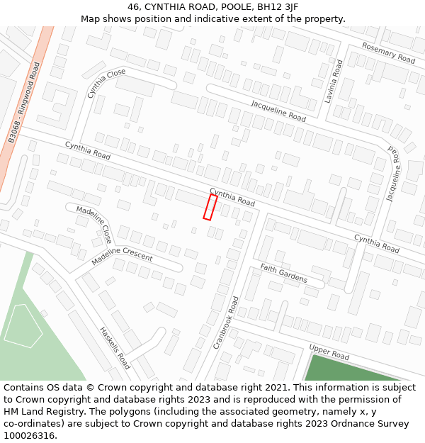 46, CYNTHIA ROAD, POOLE, BH12 3JF: Location map and indicative extent of plot