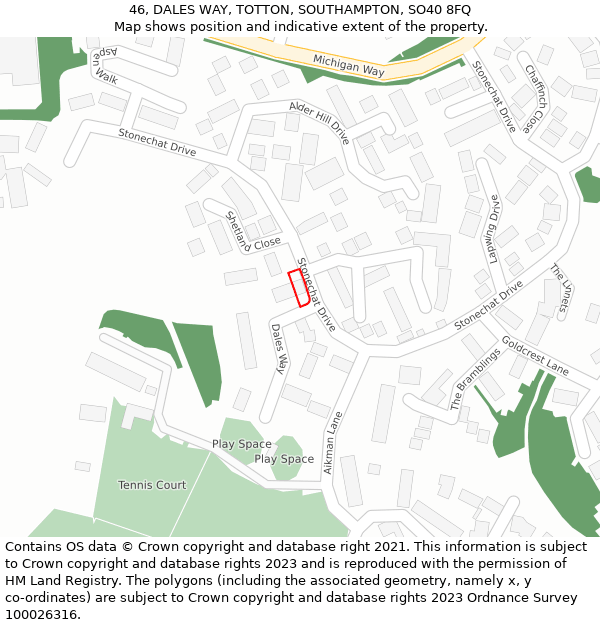 46, DALES WAY, TOTTON, SOUTHAMPTON, SO40 8FQ: Location map and indicative extent of plot