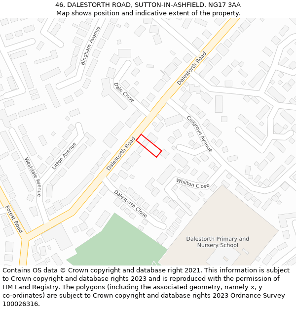 46, DALESTORTH ROAD, SUTTON-IN-ASHFIELD, NG17 3AA: Location map and indicative extent of plot