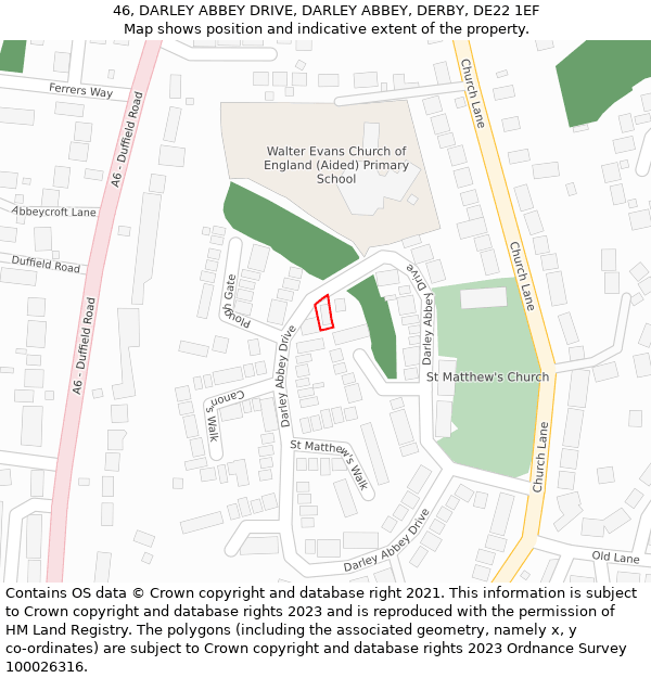 46, DARLEY ABBEY DRIVE, DARLEY ABBEY, DERBY, DE22 1EF: Location map and indicative extent of plot