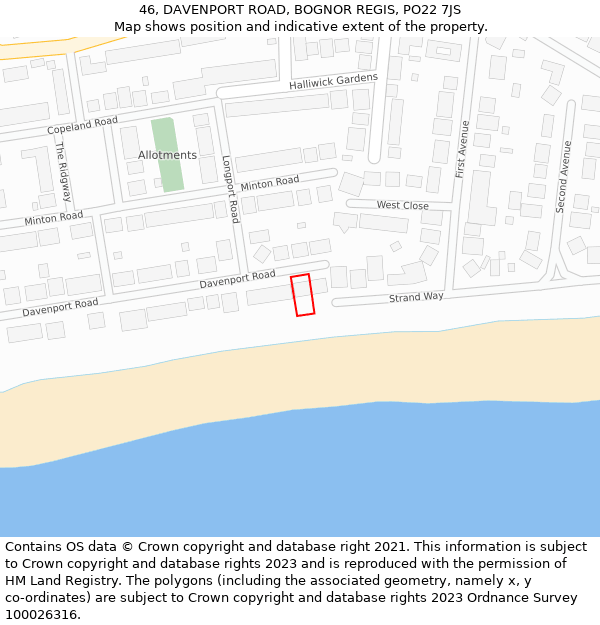 46, DAVENPORT ROAD, BOGNOR REGIS, PO22 7JS: Location map and indicative extent of plot