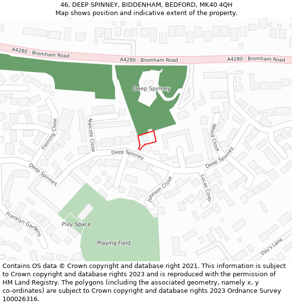 46, DEEP SPINNEY, BIDDENHAM, BEDFORD, MK40 4QH: Location map and indicative extent of plot