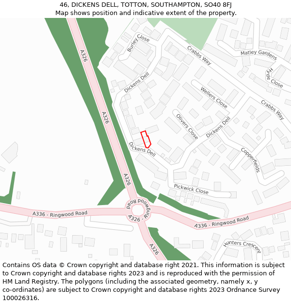 46, DICKENS DELL, TOTTON, SOUTHAMPTON, SO40 8FJ: Location map and indicative extent of plot