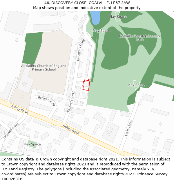 46, DISCOVERY CLOSE, COALVILLE, LE67 3AW: Location map and indicative extent of plot