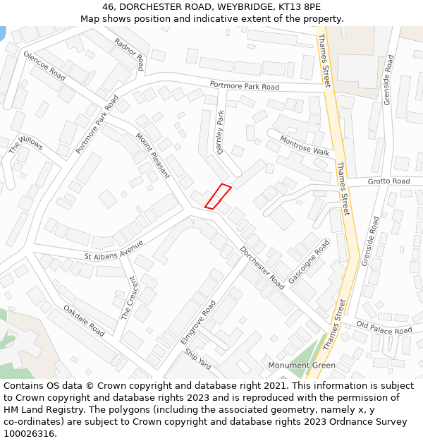 46, DORCHESTER ROAD, WEYBRIDGE, KT13 8PE: Location map and indicative extent of plot
