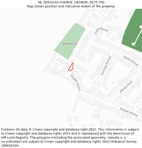 46, DOUGLAS AVENUE, HEANOR, DE75 7FQ: Location map and indicative extent of plot