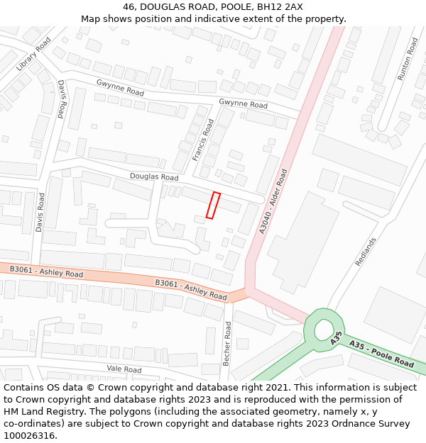 46, DOUGLAS ROAD, POOLE, BH12 2AX: Location map and indicative extent of plot