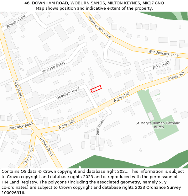 46, DOWNHAM ROAD, WOBURN SANDS, MILTON KEYNES, MK17 8NQ: Location map and indicative extent of plot