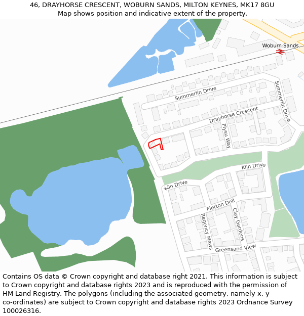 46, DRAYHORSE CRESCENT, WOBURN SANDS, MILTON KEYNES, MK17 8GU: Location map and indicative extent of plot