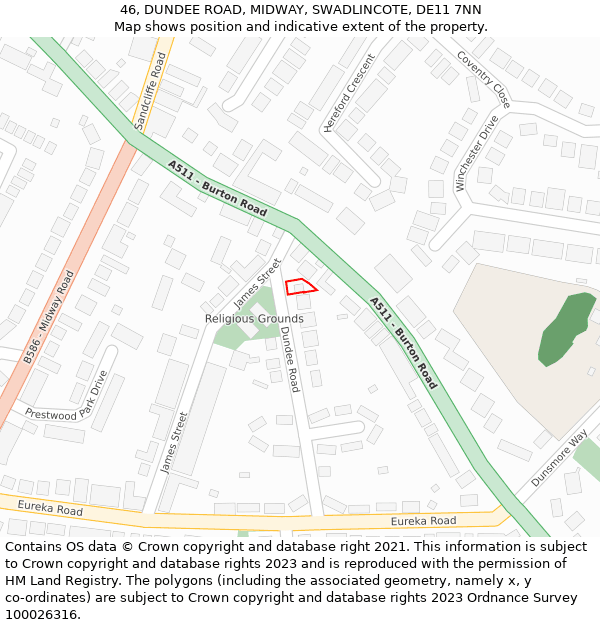 46, DUNDEE ROAD, MIDWAY, SWADLINCOTE, DE11 7NN: Location map and indicative extent of plot