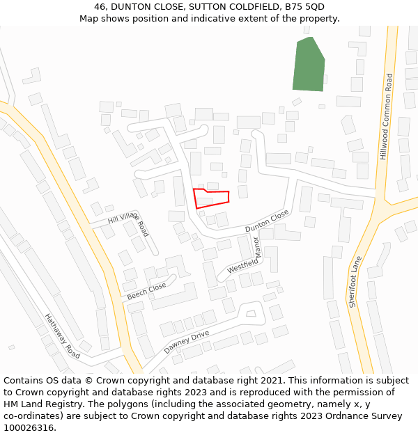 46, DUNTON CLOSE, SUTTON COLDFIELD, B75 5QD: Location map and indicative extent of plot