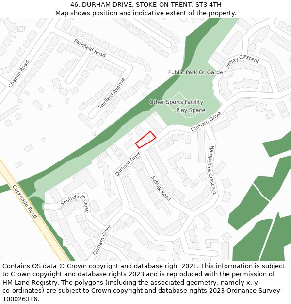 46, DURHAM DRIVE, STOKE-ON-TRENT, ST3 4TH: Location map and indicative extent of plot
