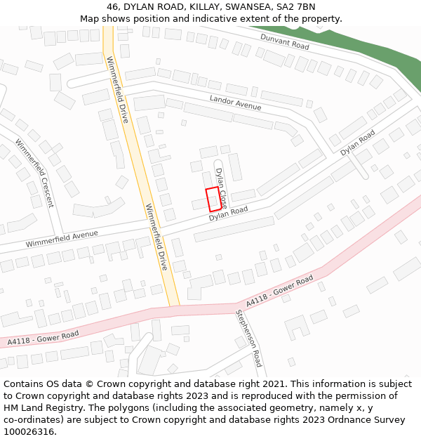 46, DYLAN ROAD, KILLAY, SWANSEA, SA2 7BN: Location map and indicative extent of plot