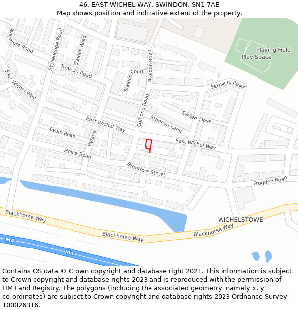 46, EAST WICHEL WAY, SWINDON, SN1 7AE: Location map and indicative extent of plot