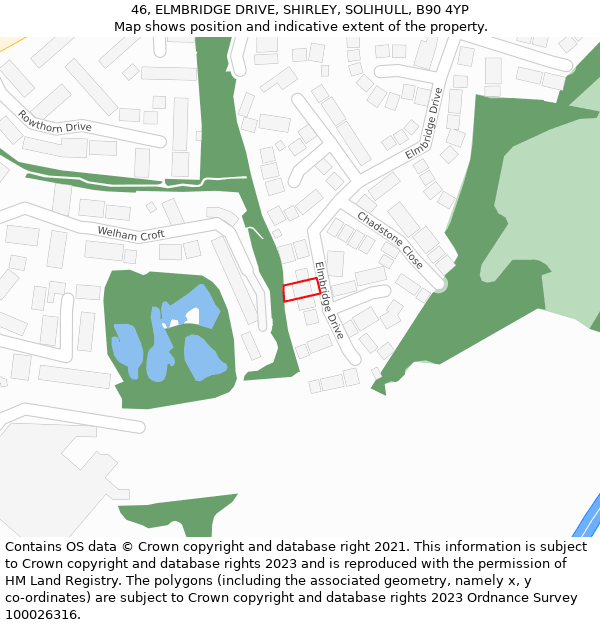 46, ELMBRIDGE DRIVE, SHIRLEY, SOLIHULL, B90 4YP: Location map and indicative extent of plot