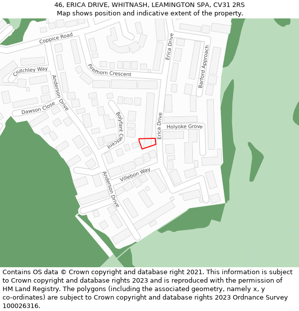 46, ERICA DRIVE, WHITNASH, LEAMINGTON SPA, CV31 2RS: Location map and indicative extent of plot