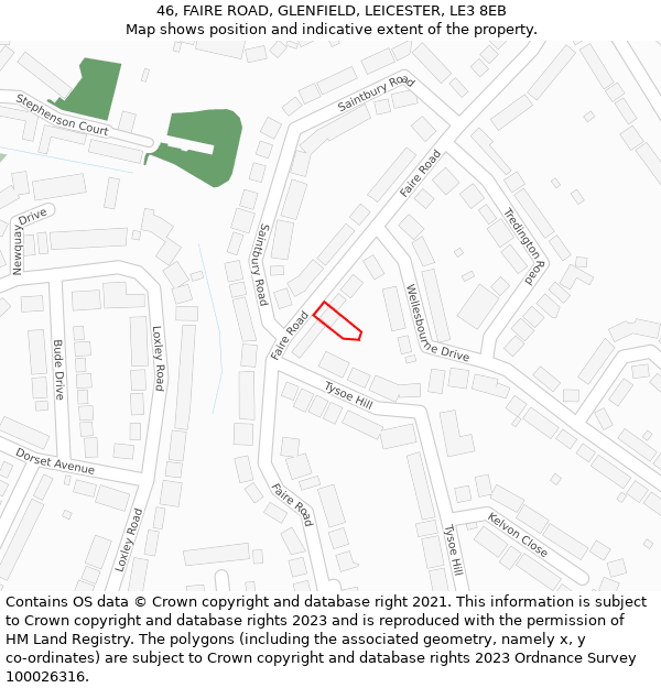 46, FAIRE ROAD, GLENFIELD, LEICESTER, LE3 8EB: Location map and indicative extent of plot