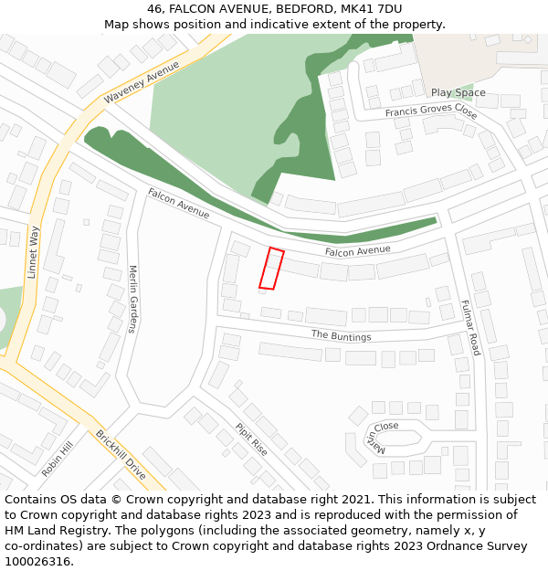 46, FALCON AVENUE, BEDFORD, MK41 7DU: Location map and indicative extent of plot