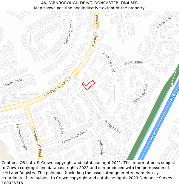 46, FARNBOROUGH DRIVE, DONCASTER, DN4 6PR: Location map and indicative extent of plot