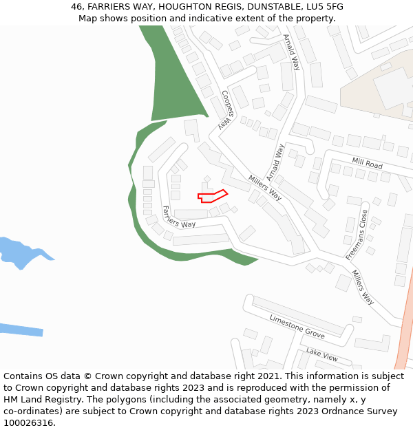 46, FARRIERS WAY, HOUGHTON REGIS, DUNSTABLE, LU5 5FG: Location map and indicative extent of plot