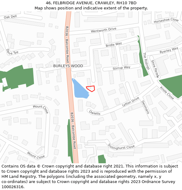 46, FELBRIDGE AVENUE, CRAWLEY, RH10 7BD: Location map and indicative extent of plot
