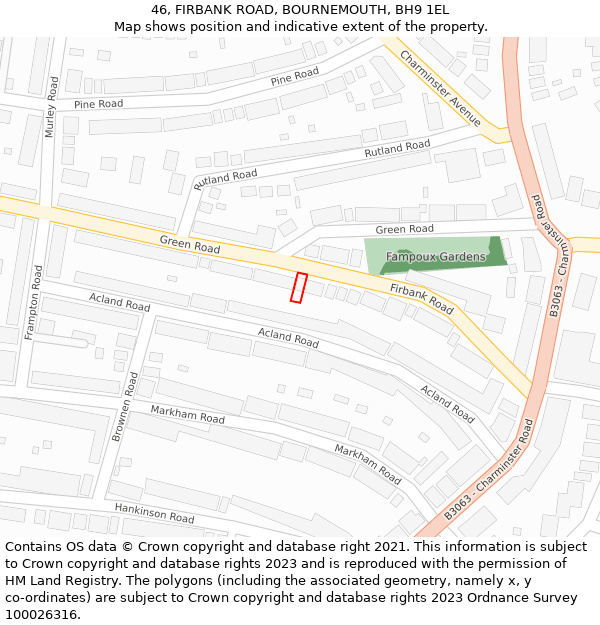 46, FIRBANK ROAD, BOURNEMOUTH, BH9 1EL: Location map and indicative extent of plot