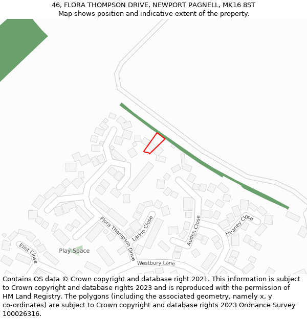 46, FLORA THOMPSON DRIVE, NEWPORT PAGNELL, MK16 8ST: Location map and indicative extent of plot