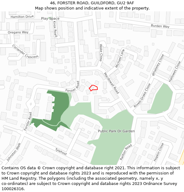 46, FORSTER ROAD, GUILDFORD, GU2 9AF: Location map and indicative extent of plot