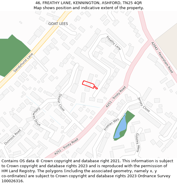 46, FREATHY LANE, KENNINGTON, ASHFORD, TN25 4QR: Location map and indicative extent of plot