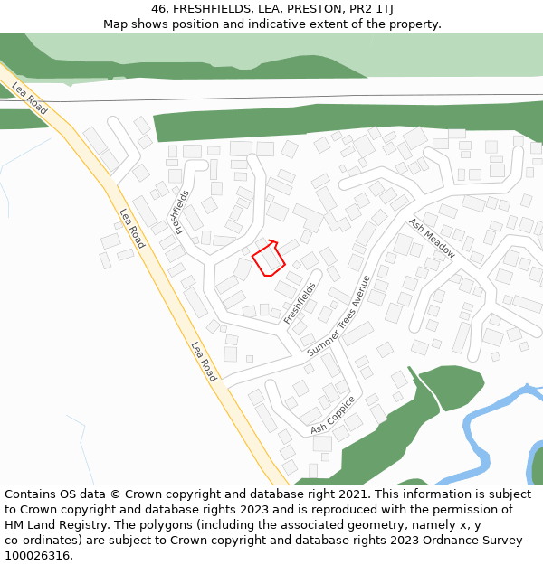 46, FRESHFIELDS, LEA, PRESTON, PR2 1TJ: Location map and indicative extent of plot