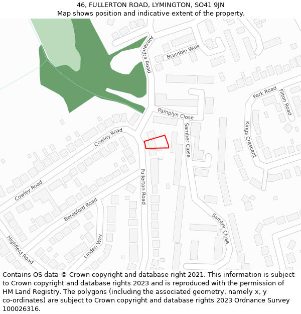 46, FULLERTON ROAD, LYMINGTON, SO41 9JN: Location map and indicative extent of plot