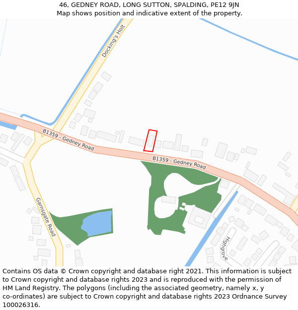 46, GEDNEY ROAD, LONG SUTTON, SPALDING, PE12 9JN: Location map and indicative extent of plot