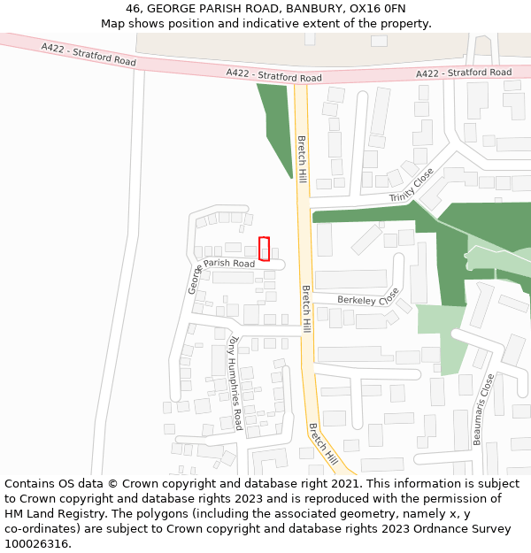 46, GEORGE PARISH ROAD, BANBURY, OX16 0FN: Location map and indicative extent of plot