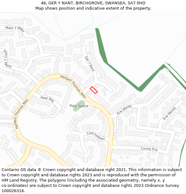 46, GER Y NANT, BIRCHGROVE, SWANSEA, SA7 0HD: Location map and indicative extent of plot