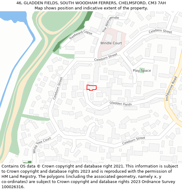 46, GLADDEN FIELDS, SOUTH WOODHAM FERRERS, CHELMSFORD, CM3 7AH: Location map and indicative extent of plot