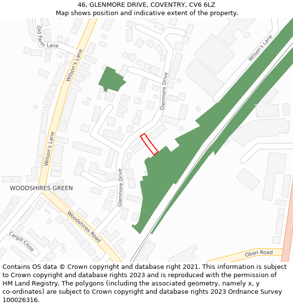 46, GLENMORE DRIVE, COVENTRY, CV6 6LZ: Location map and indicative extent of plot