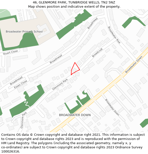 46, GLENMORE PARK, TUNBRIDGE WELLS, TN2 5NZ: Location map and indicative extent of plot