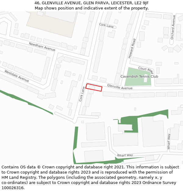 46, GLENVILLE AVENUE, GLEN PARVA, LEICESTER, LE2 9JF: Location map and indicative extent of plot