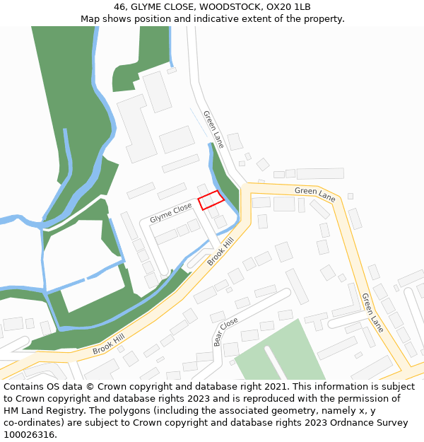 46, GLYME CLOSE, WOODSTOCK, OX20 1LB: Location map and indicative extent of plot