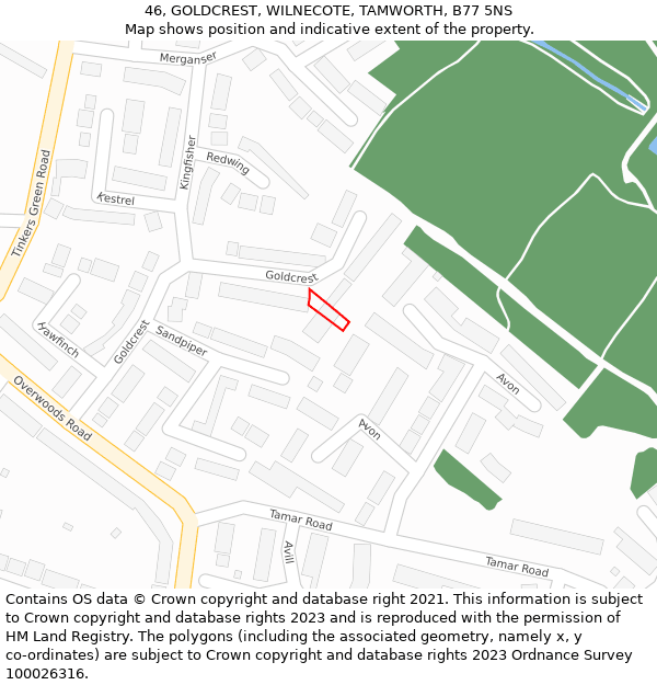 46, GOLDCREST, WILNECOTE, TAMWORTH, B77 5NS: Location map and indicative extent of plot
